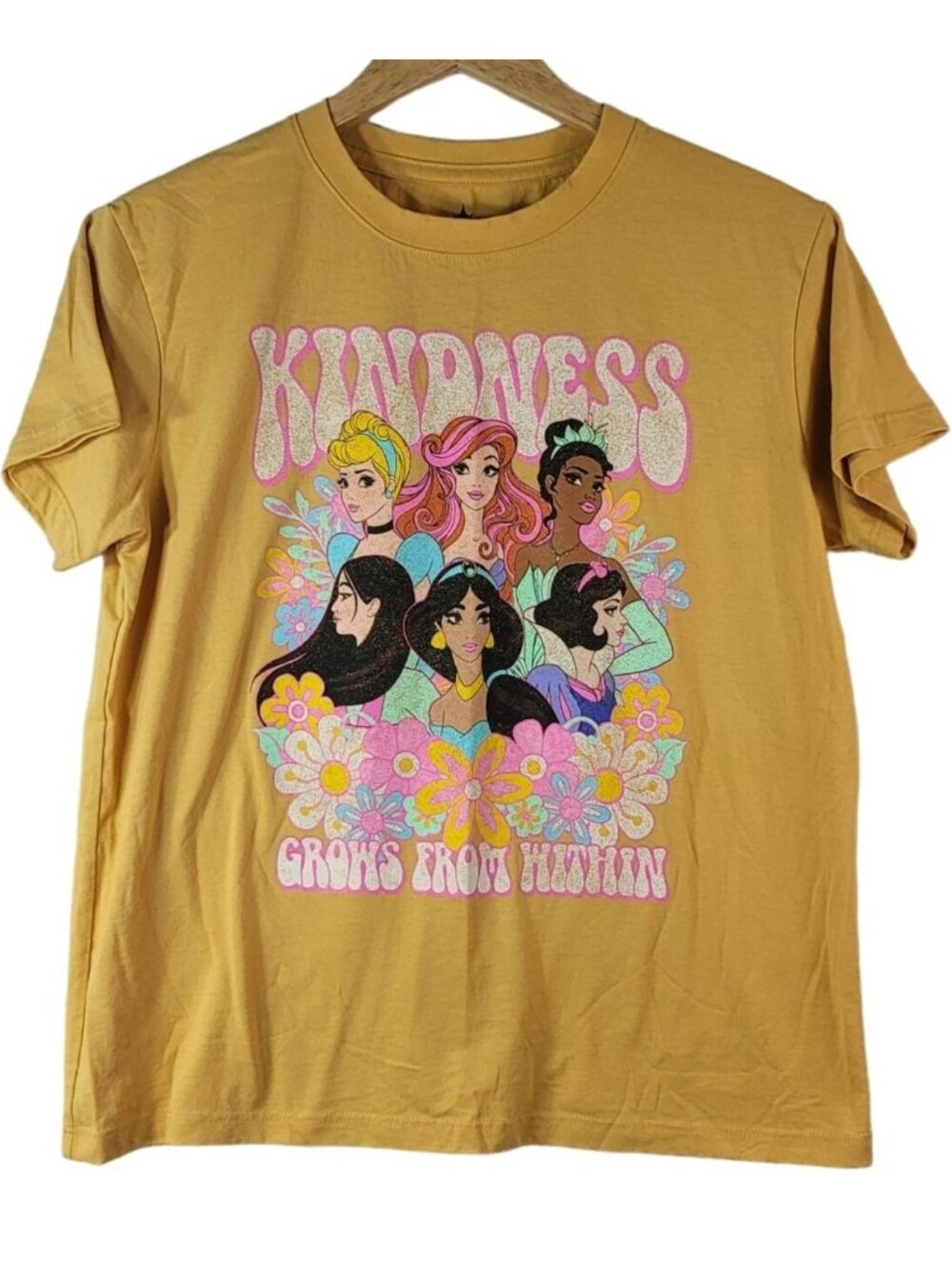Disney Kindness Grows Princess T Shirt Yellow Medium Moana Tiana Retro Floral